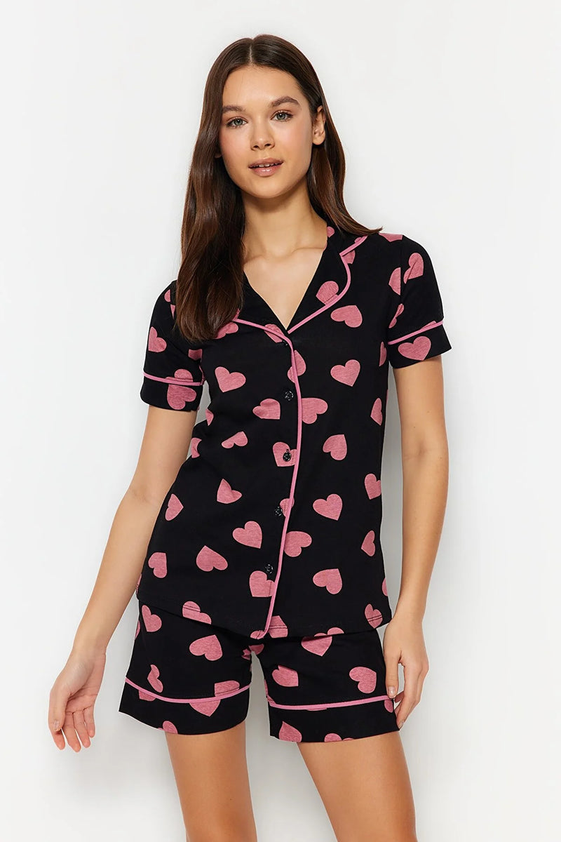 Dames pyjama set zwart roze s m l xl