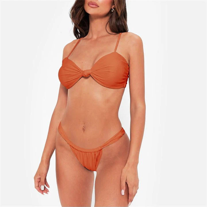 Conjunto de bikini de mujer blanco marrón sml