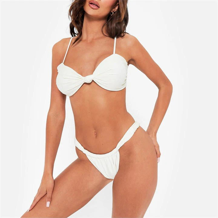 Conjunto de bikini de mujer blanco marrón sml