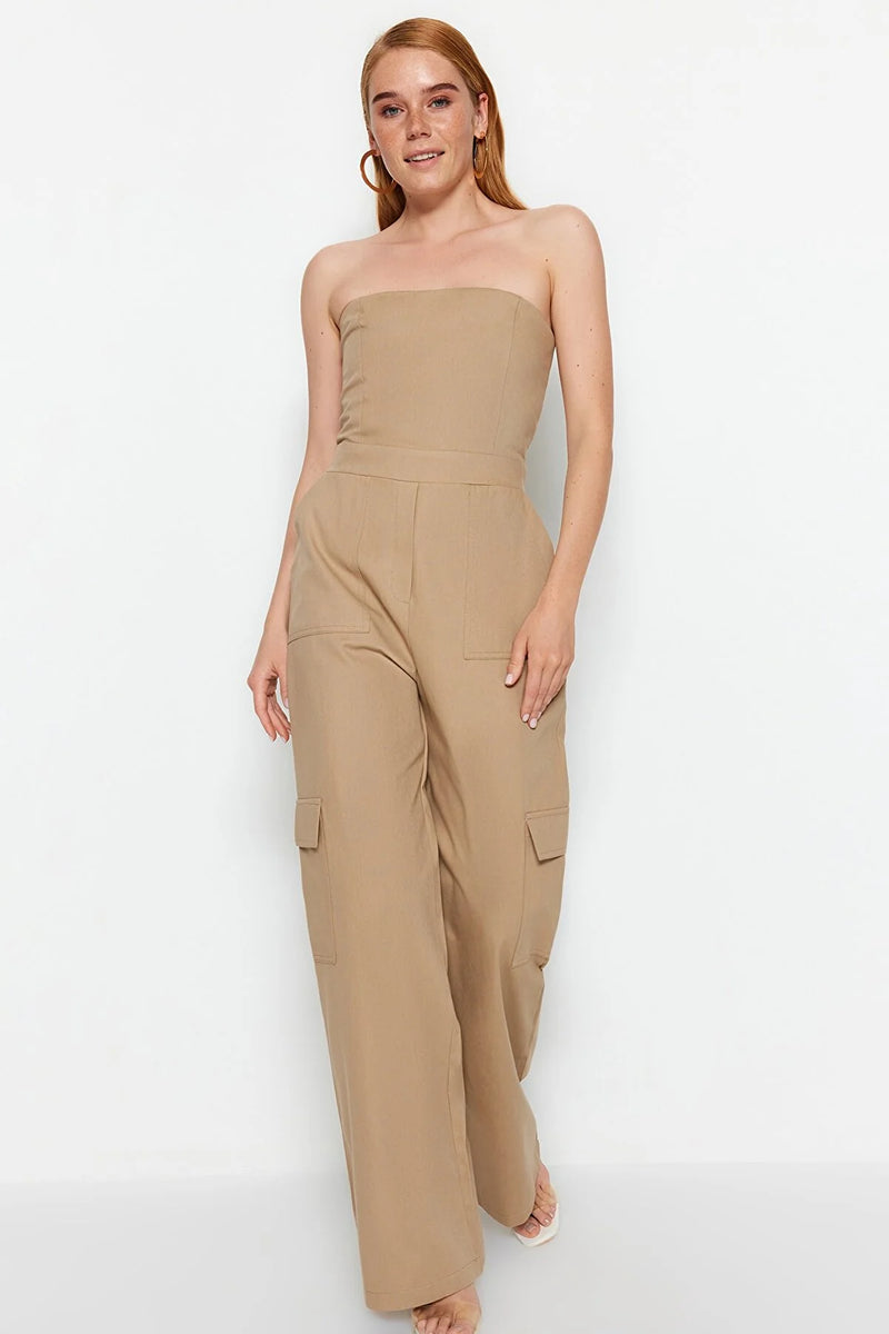 Dames jumpsuit beige zwart xs s m l xl