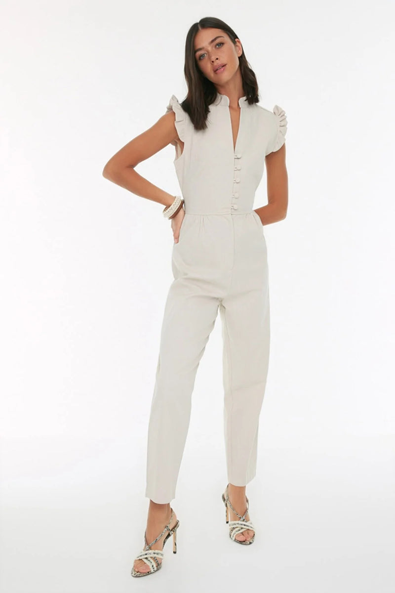 Dames jumpsuit crème wit xs s m l xl