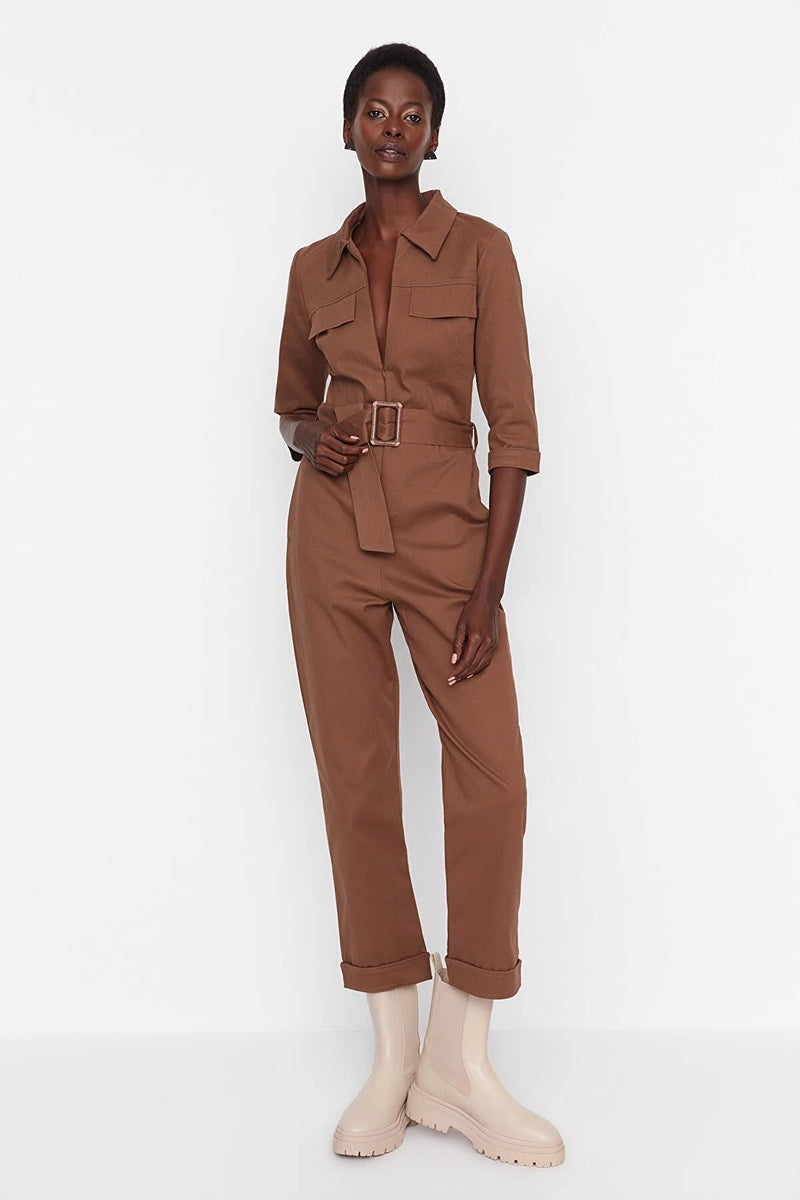 Dames jumpsuit bruin xs s m l xl