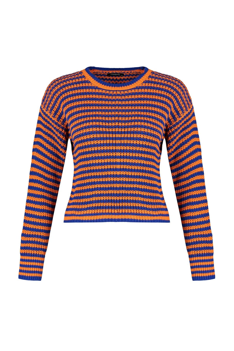 Jersey de mujer a rayas violeta naranja negro sml 