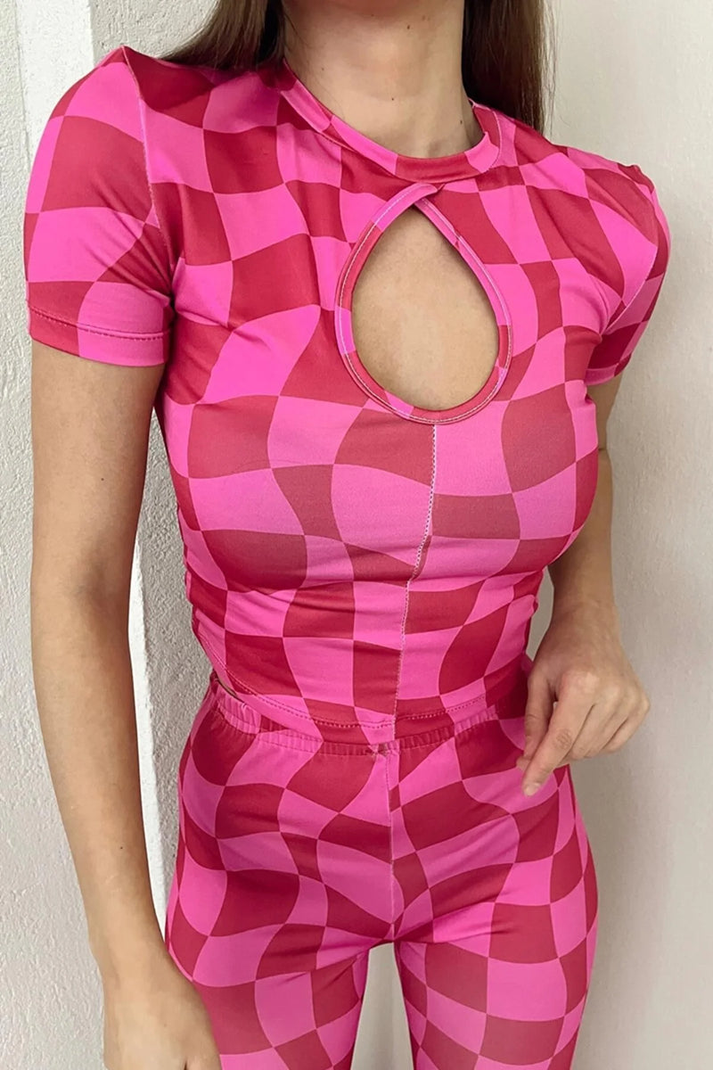 Conjunto de ropa de mujer patrones cuadrados rosa sm 