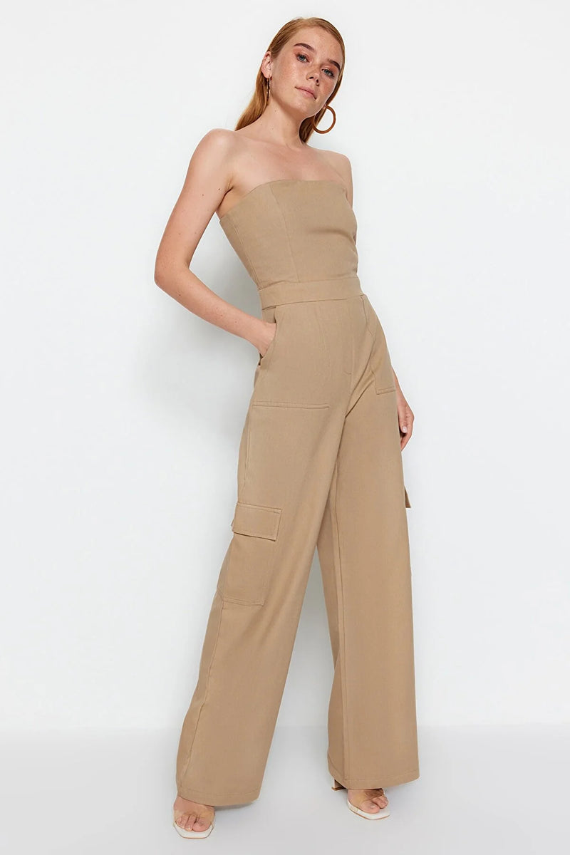 Dames jumpsuit beige zwart xs s m l xl