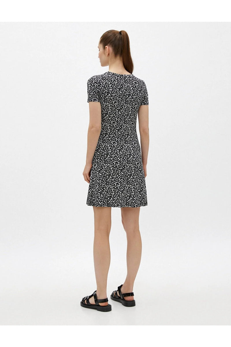 Vestido de mujer negro estampado floral negro blanco xs sml