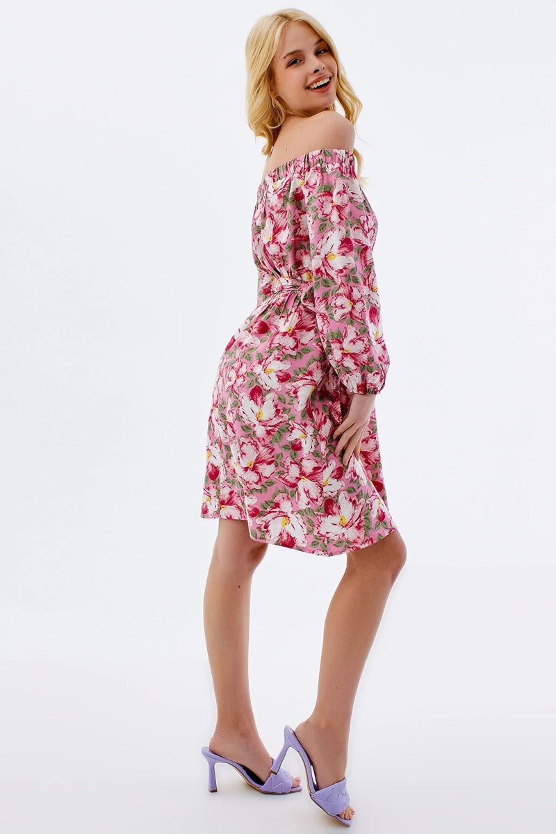 Vestido de mujer estampado floral violeta rosa sml