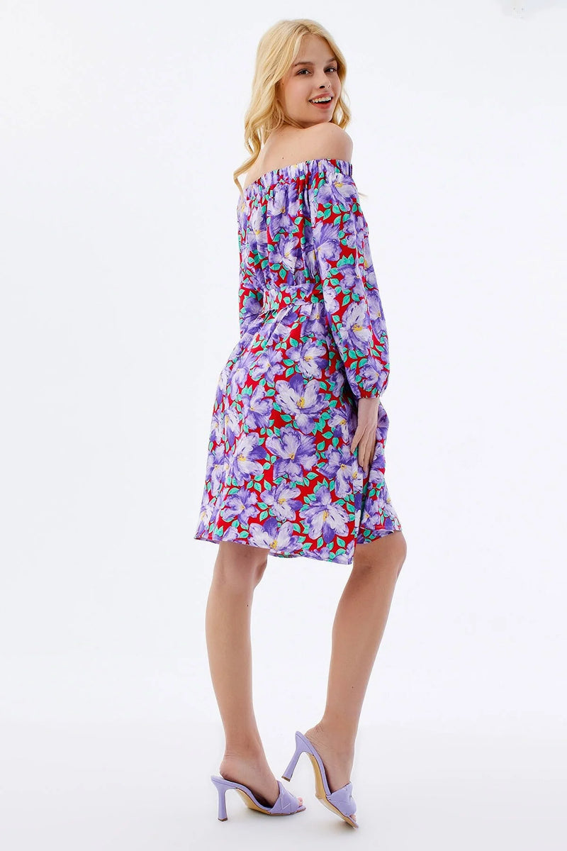 Vestido de mujer estampado floral violeta rosa sml