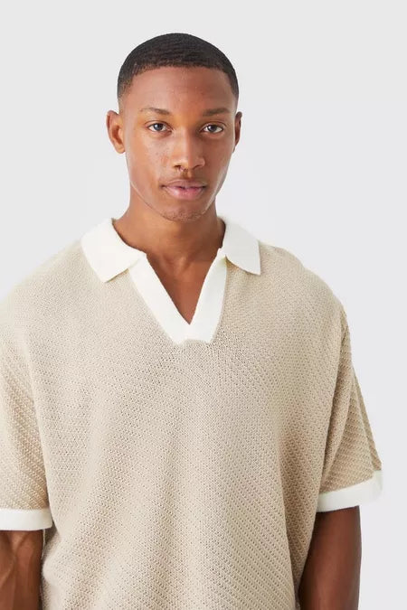 Polo de hombre con estampado de suéter de canalé taupe xs sml xl