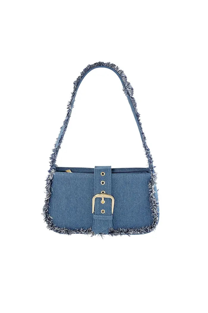 Denim bag with fringes - dark blue