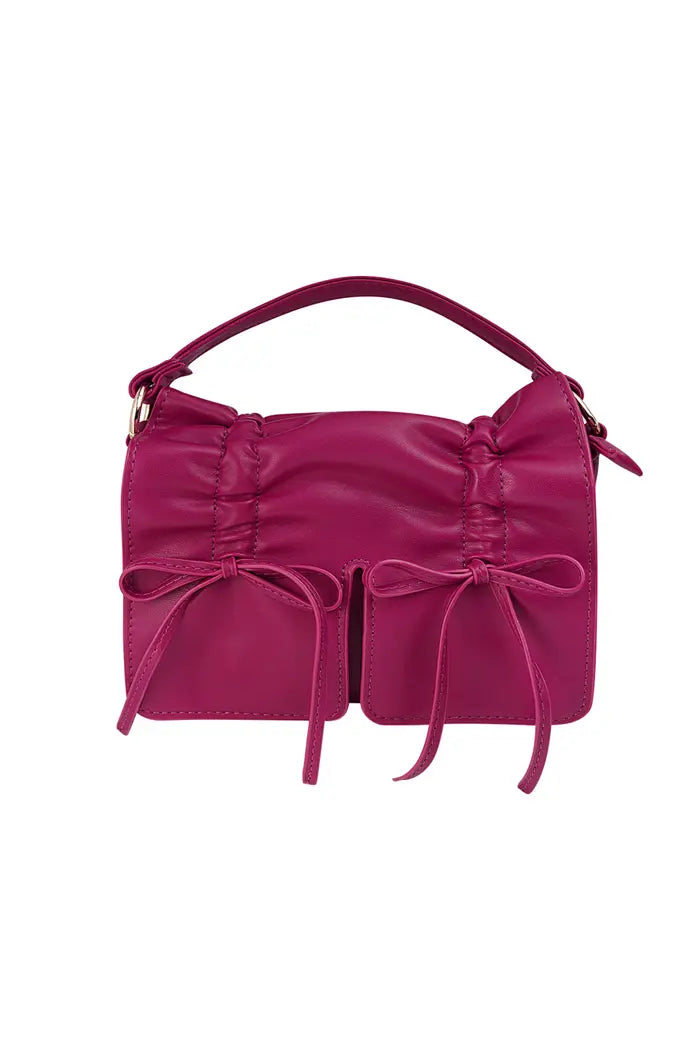 Double Bow Charm Bag - Rose red