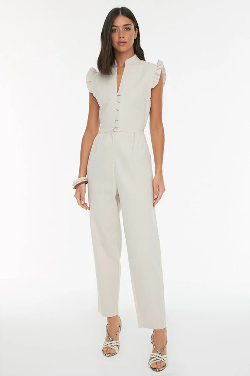 Dames jumpsuit crème wit xs s m l xl