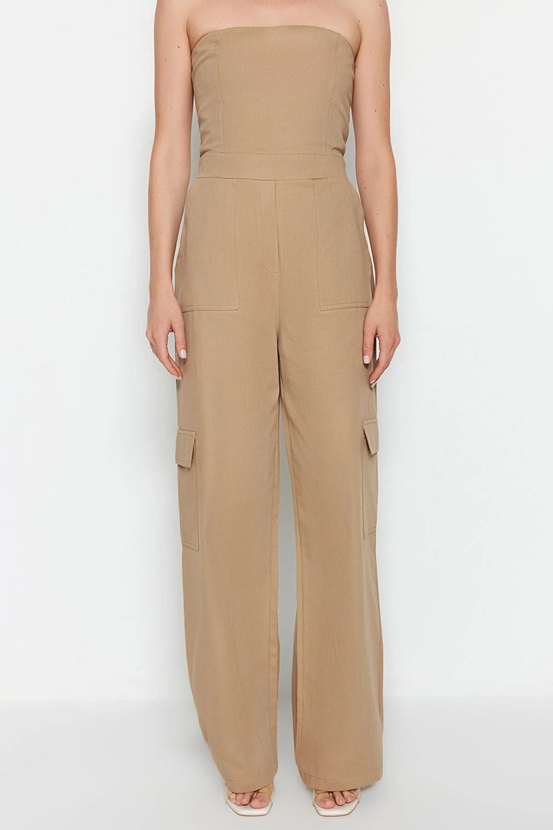 Dames jumpsuit beige zwart xs s m l xl