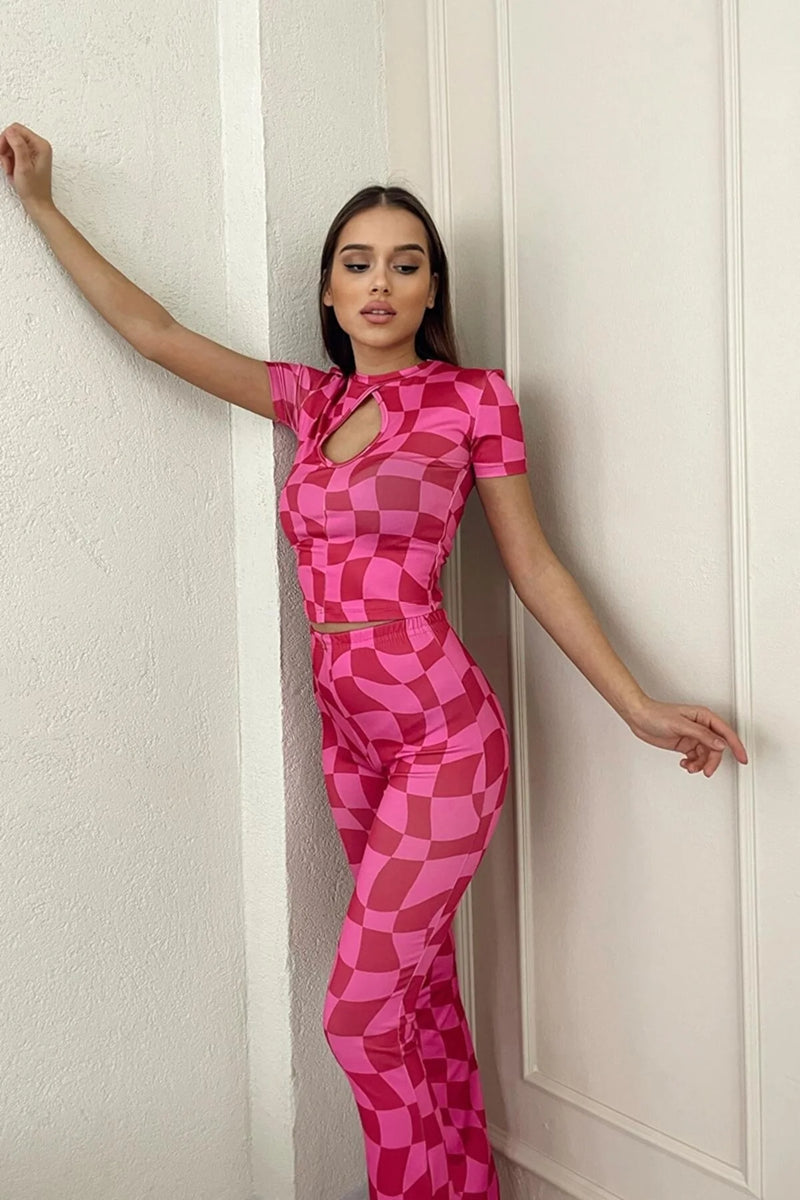 Conjunto de ropa de mujer patrones cuadrados rosa sm 