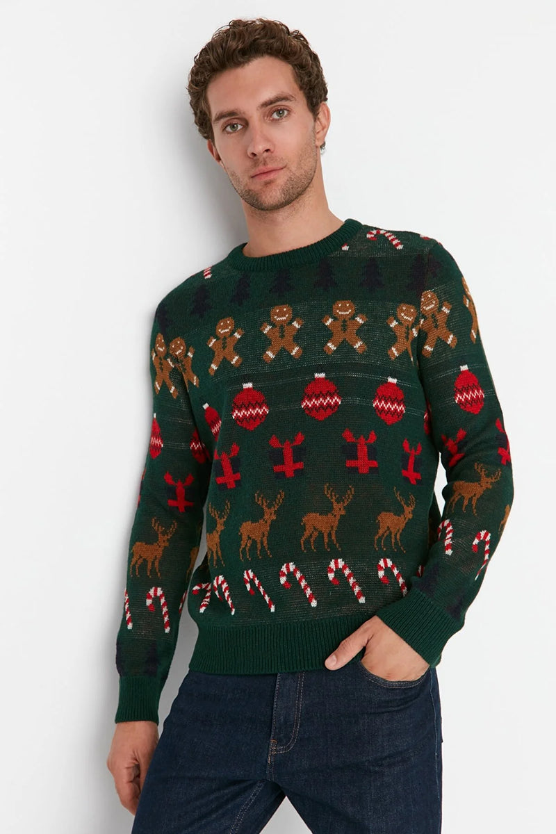 Heren trui kerstmotief donkerblauw groen s m l xl xxl