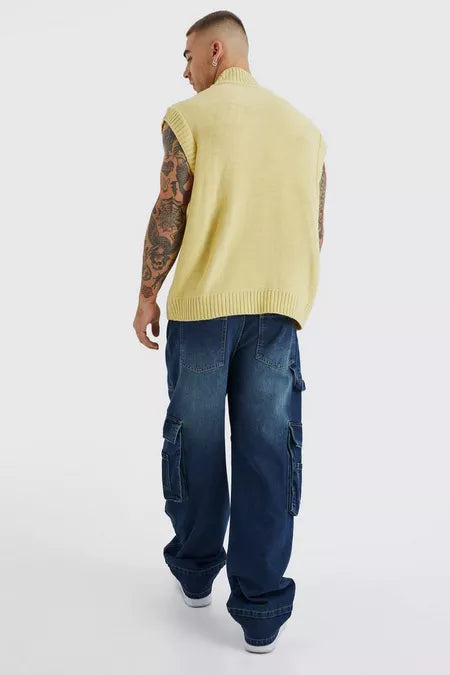 Chaleco de punto para hombre canalé amarillo sml xl 