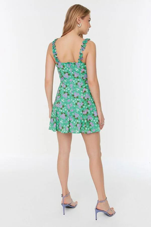 Vestido mujer sin mangas flores verde menta xxs xs sml