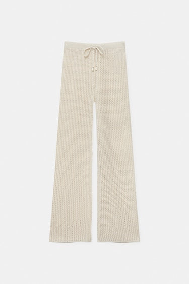 Pantalón de mujer tejido a crochet beige xs sml