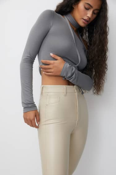 Dames broek leer beige zwart xxs xs s m l xl xxl xxxl