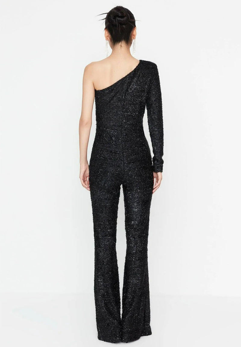 Dames jumpsuit zwart met glitter xs s m l xl