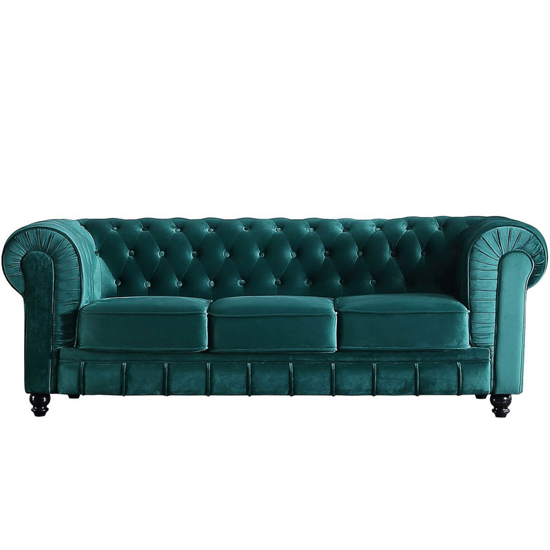 Driezitsbank chesterfield stijl velvet donkergroen 205 x 82 x 72 cm