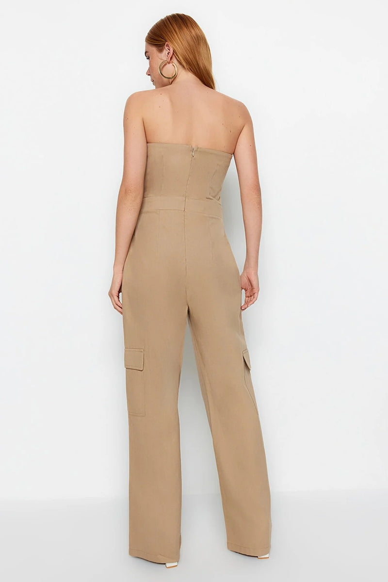 Dames jumpsuit beige zwart xs s m l xl