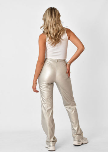 Dames broek metallic zilver xs s m l xl