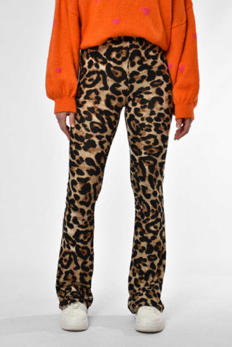 Dames broek flared panterprint bruin s m l