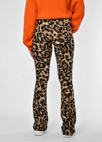 Dames broek flared panterprint bruin s m l