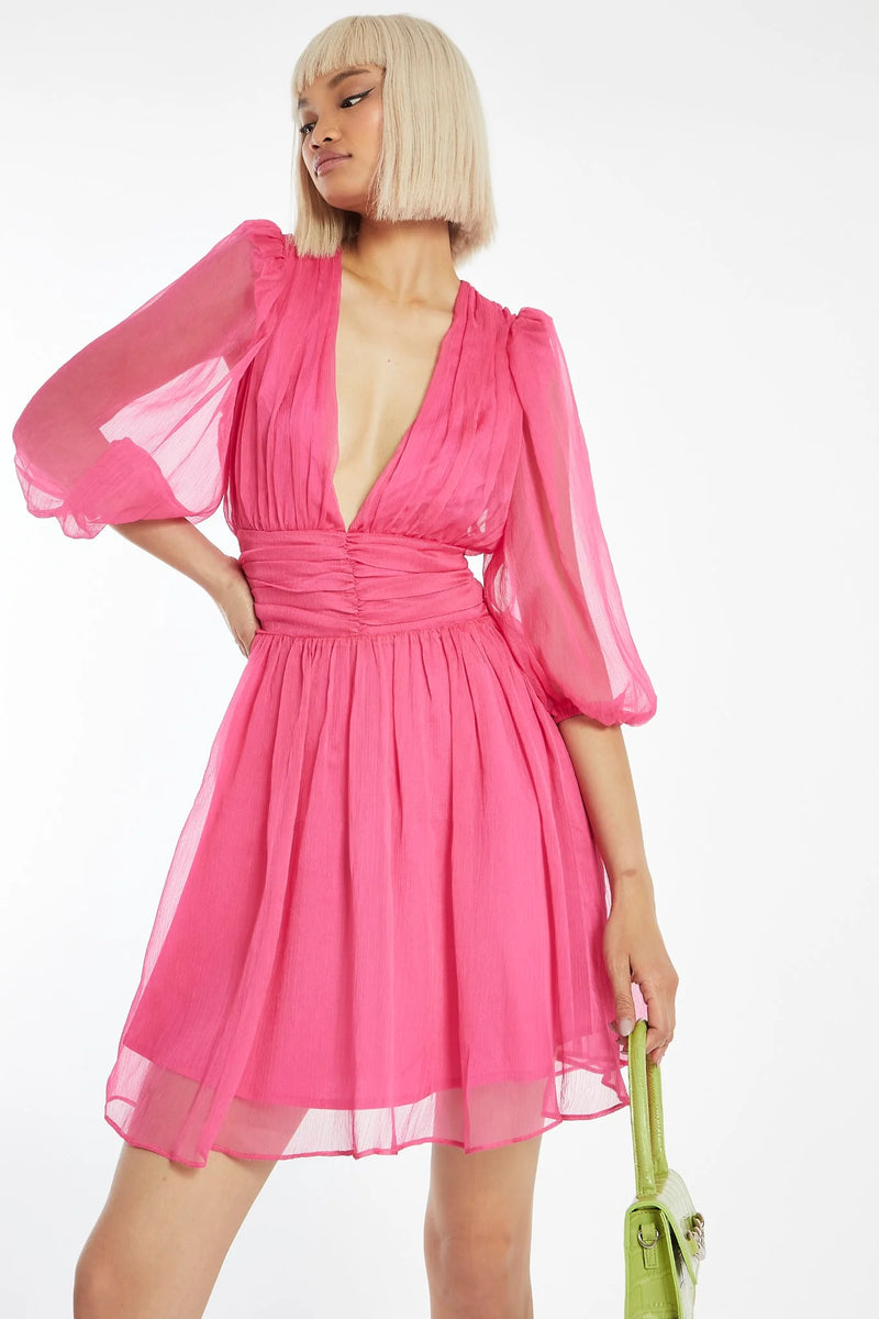 https://glamorous.com/products/bright-pink-gathered-plunge-puff-sleeve-mini-dress