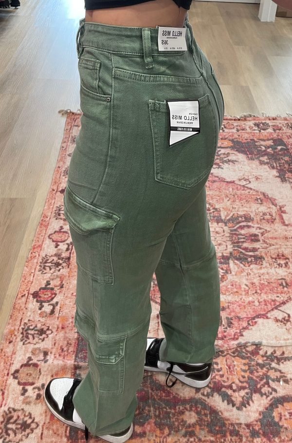 Dames spijkerbroek jeans cargo groen beige s m l xl