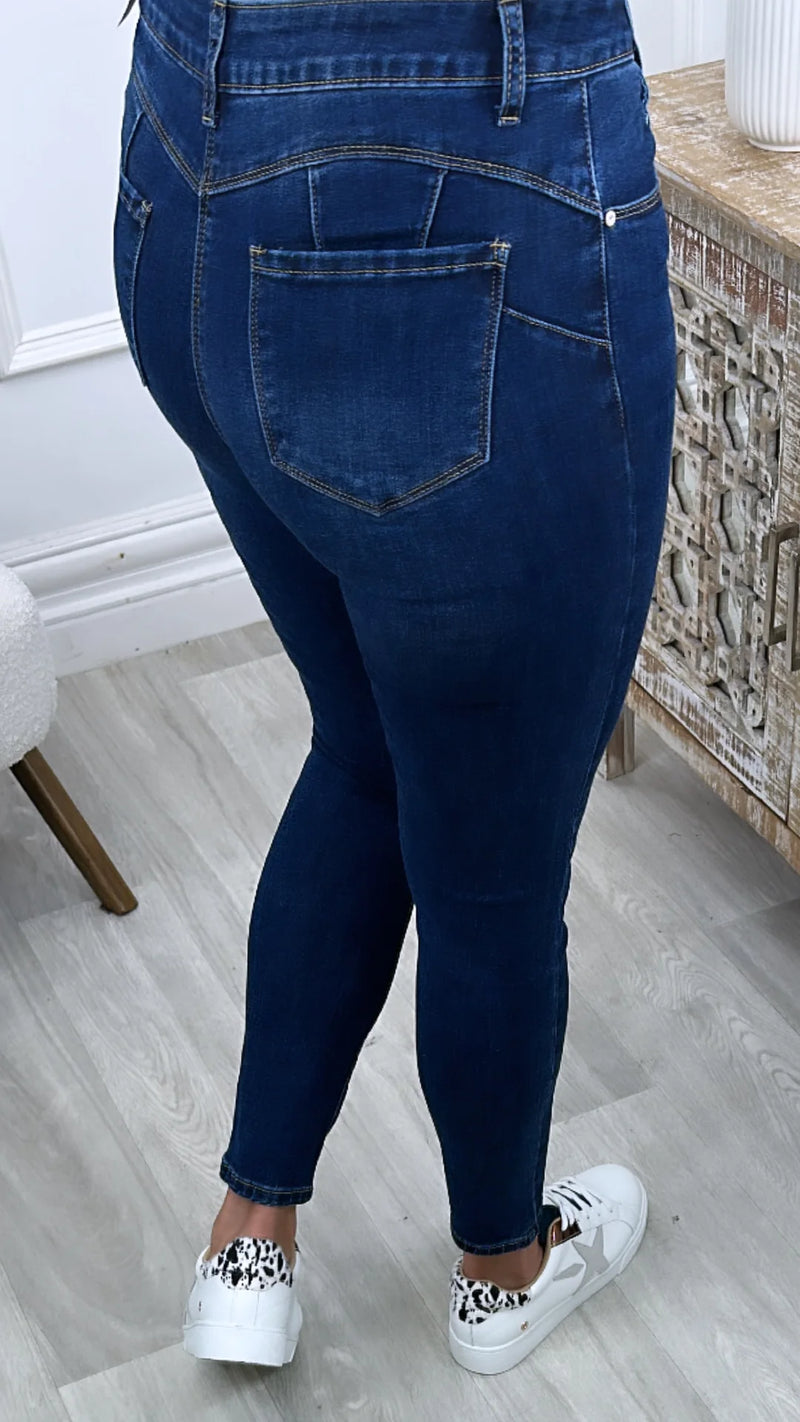 Dames jeans donker blauw xs s m l xl