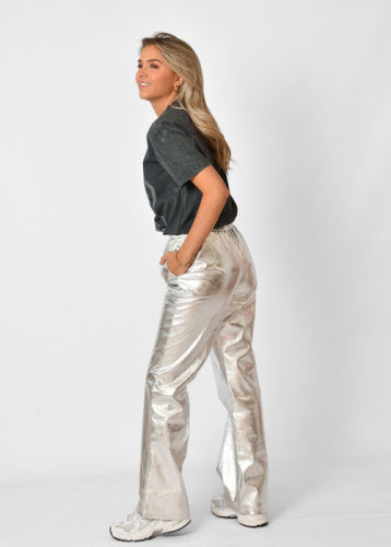 Dames broek glans zilver s m l