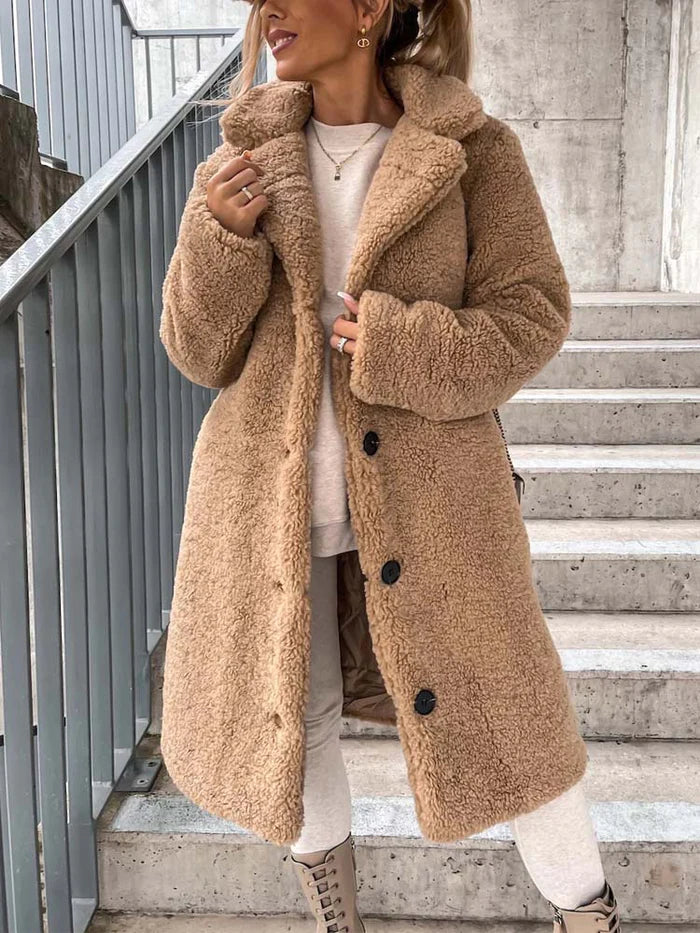 Abrigo de invierno de peluche para mujer marrón beige sml