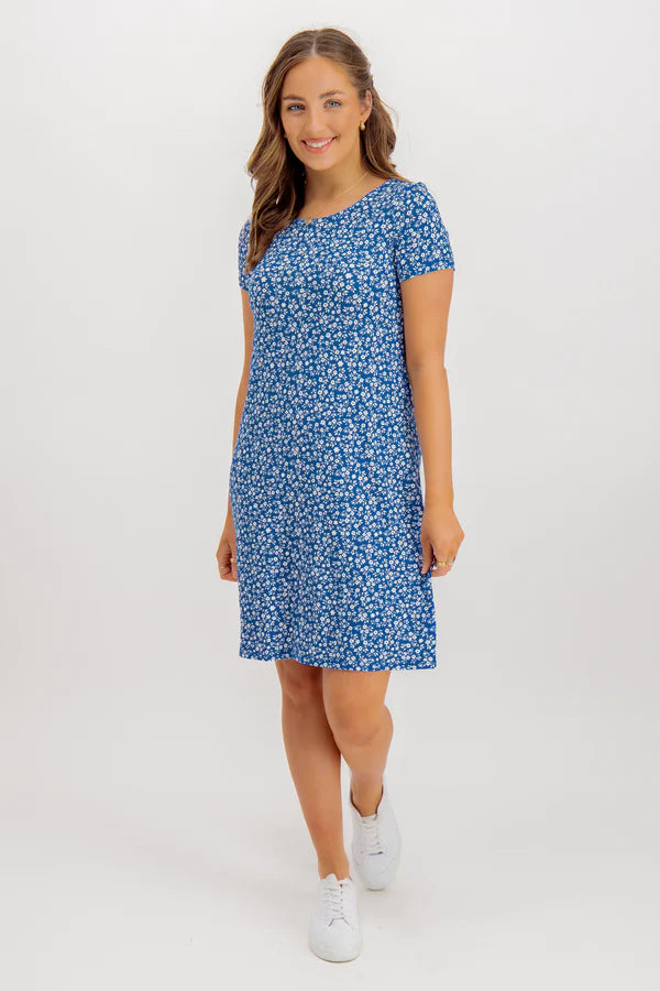 Vestido mujer flores azul xs sml xl