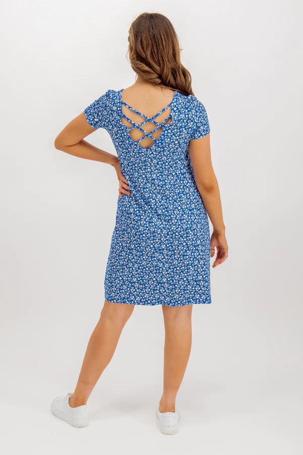 Vestido mujer flores azul xs sml xl