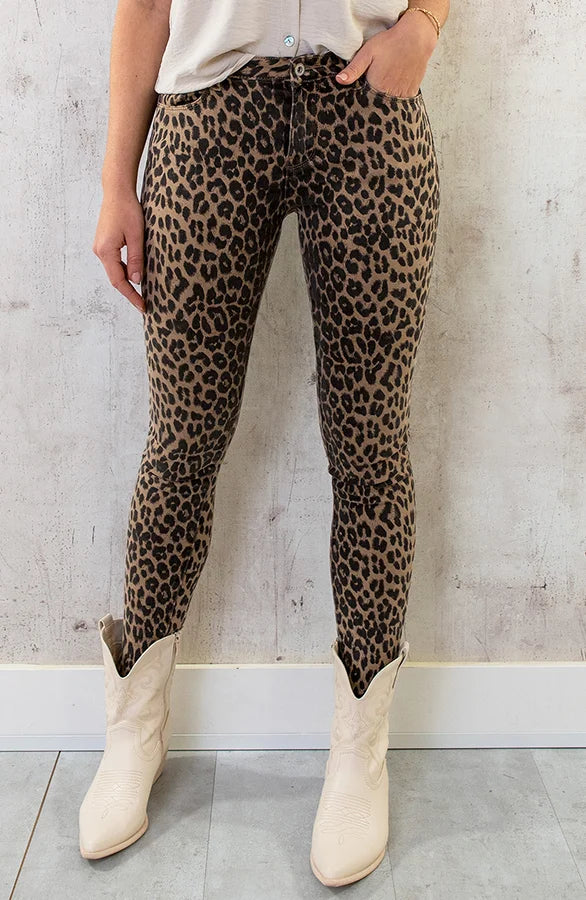 Dames broek panterprint bruin xs s m l xl