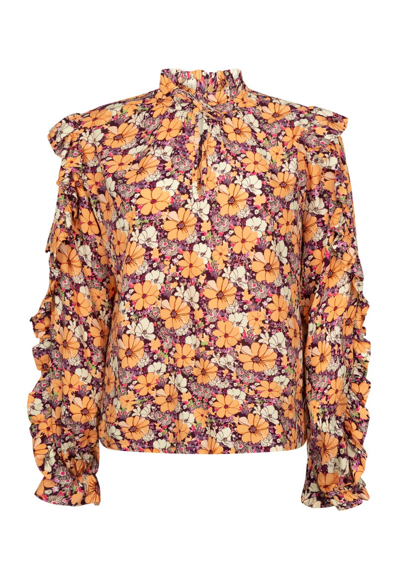 Dames blouse oranje bloemetjes xs s m l xl xxl