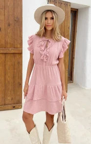 Vestido mujer beige rosa verde sml