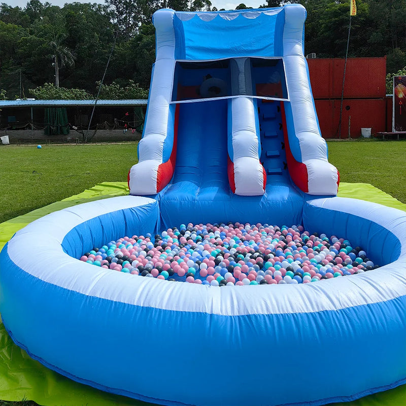 RTS Opblaasbare PVC-glijbanen, luchtstuiterspeelgoed, kinderbubbel, mini-kinderkasteelset met 1100W luchtblazer 7.3x4x3.6m