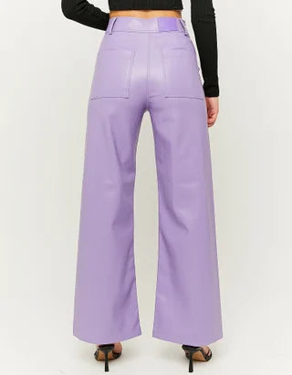 Pantalón ancho mujer polipiel violeta beige xxs xs sml xl