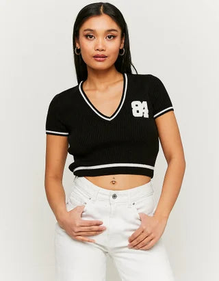 Jersey de mujer crop top de punto negro blanco xs sm