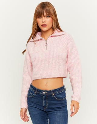 Dames trui crop top roze wit xs s m