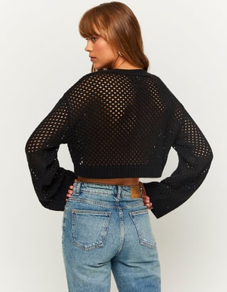 Dames trui gebreid crop top wit zwart xs s m