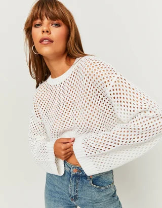 Dames trui gebreid crop top wit zwart xs s m