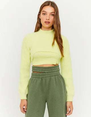 Jersey de mujer crop top de punto negro verde claro xs sml