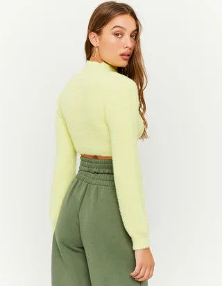 Dames trui crop top gebreid zwart lichtgroen xs s m l