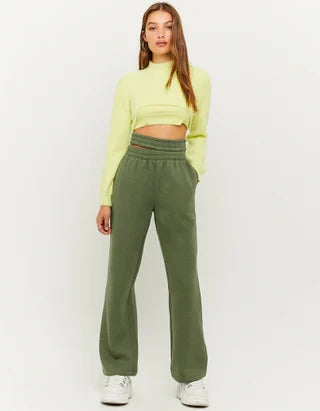 Dames trui crop top gebreid zwart lichtgroen xs s m l