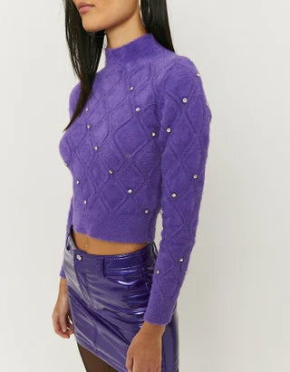 Jersey de mujer crop top motivo piedra violeta xs sml