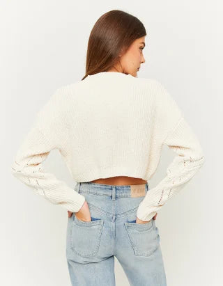 Dames trui gebreid crop top donkergrijs lichtbeige groen xs s m